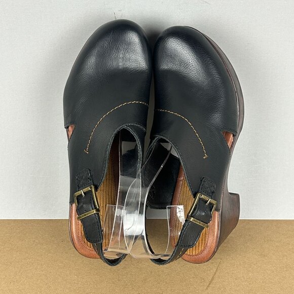 boc Cecila Slingback Clogs Womens 10 Black Faux Leather Block Heel Buckle - Picture 9 of 10